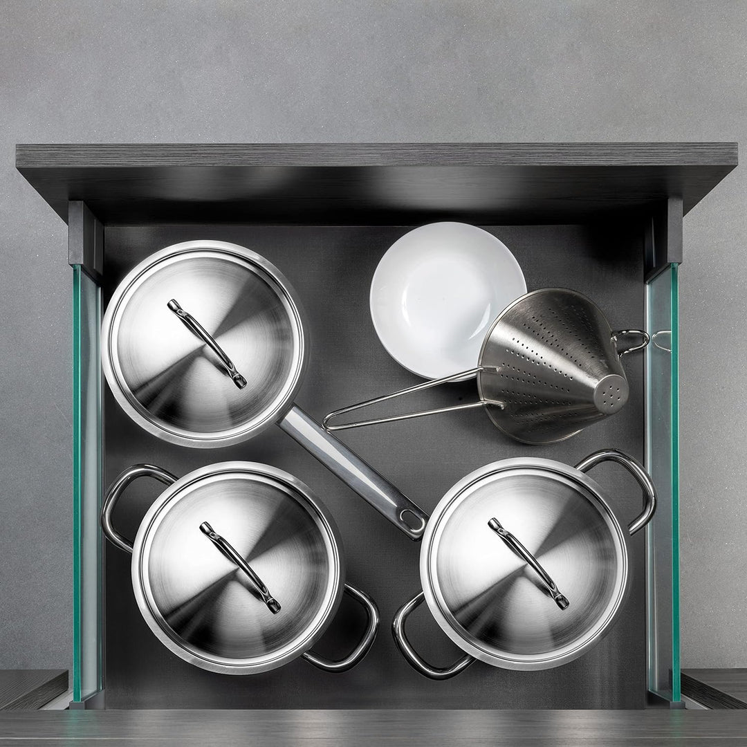 Emuca - Vertex Aussenschublade 40 kg Höhe 178 mm mit Glaswänden, 500 mm, Grau anthrazit, Stahl und A