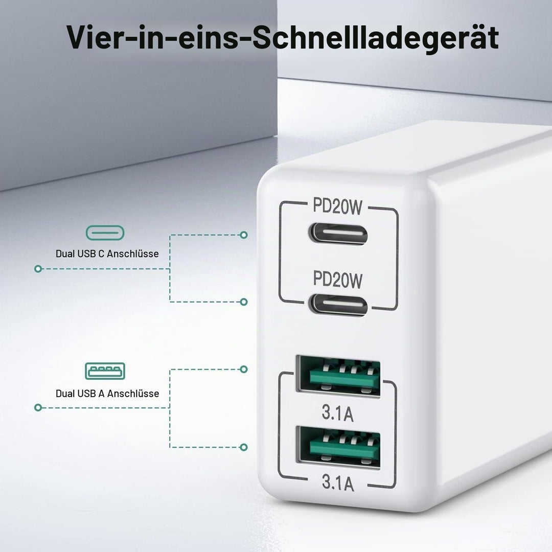 [2 Stück] USB C Ladegerät 40W, 4-Port USB C Ladegerät Block, Schnellladeblock Dual Port PD+QC Wandst