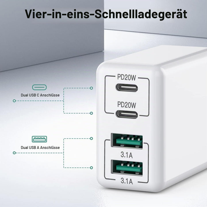 [2 Stück] USB C Ladegerät 40W, 4-Port USB C Ladegerät Block, Schnellladeblock Dual Port PD+QC Wandst