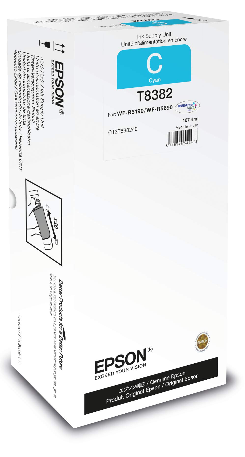Epson C13T838240 passend für WFR5190DTW Tinte Cyan 167,4ml XL