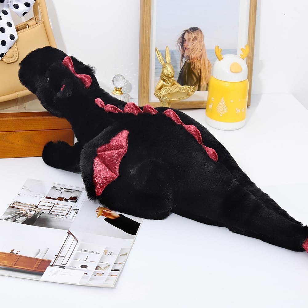 Schwarzer Plüsch-Drache – Weiches Stofftier für Kinder und Erwachsene – Grösse: 90 cm 2.2KG Schwarze