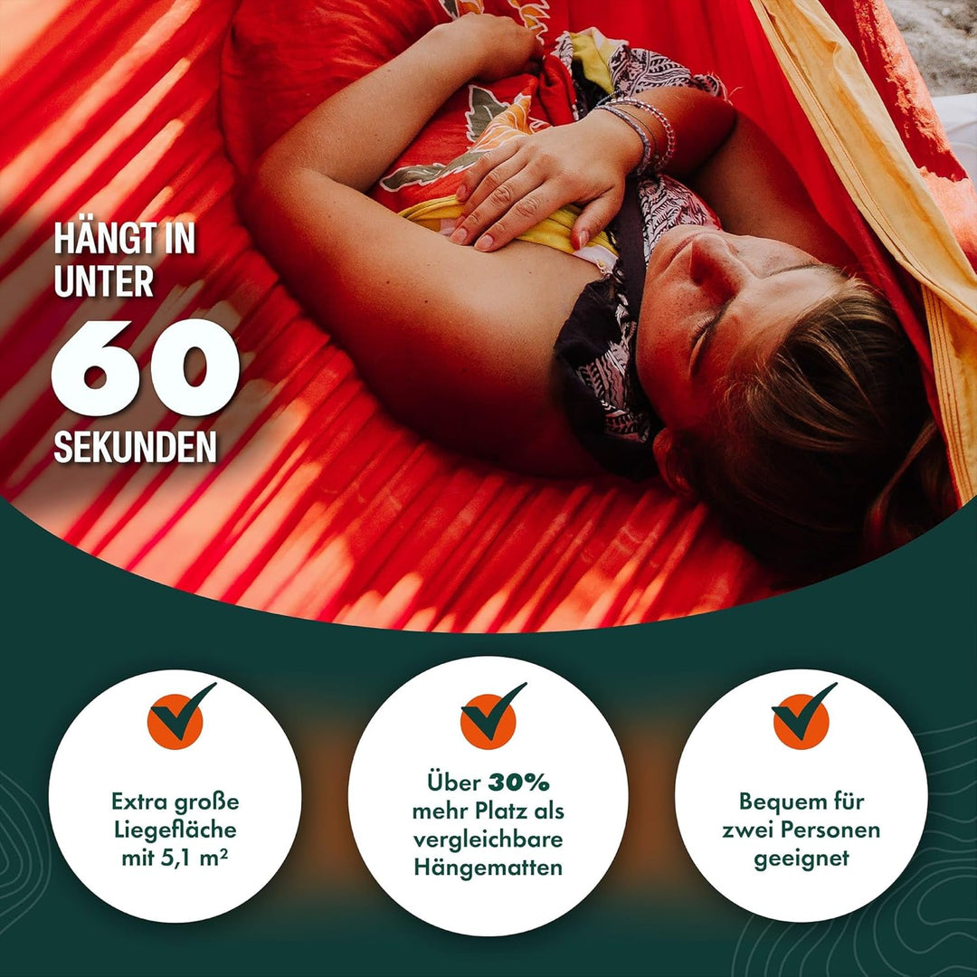 HÄNG® Camping Hängematte Outdoor Nylon Fallschirmseide für 2 Personen - 300 x 170cm Mobile Ultra-lei