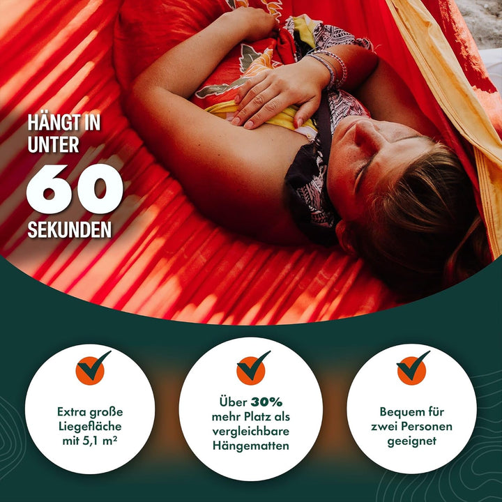 HÄNG® Camping Hängematte Outdoor Nylon Fallschirmseide für 2 Personen - 300 x 170cm Mobile Ultra-lei