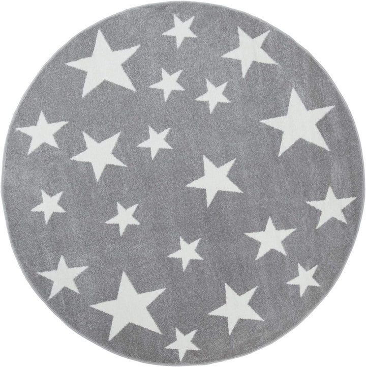 Paco Home Moderner Kurzflor Kinderteppich Sternendesign Kinderzimmer Star Muster Grau Weiss, Grösse: