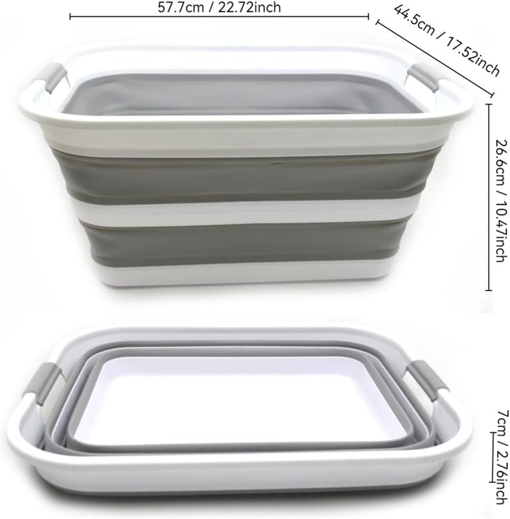 SAMMART 42L Wäschekorb aus Kunststoff, faltbar, faltbar, tragbar, platzsparend (Grau, 1) Grau 1, Gra