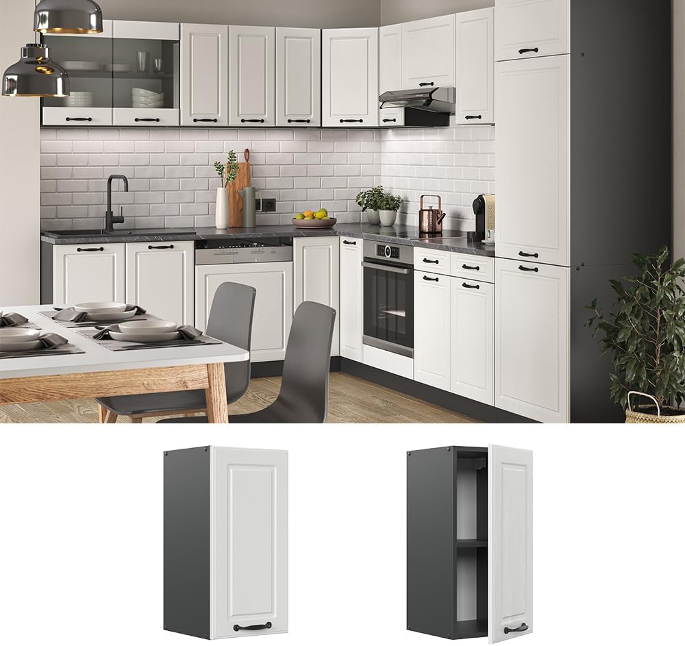 Vicco Hängeschrank R-Line, hängender Küchenschrank, Weiss Landhaus/Anthrazit, 30 cm Weiss Landhaus H