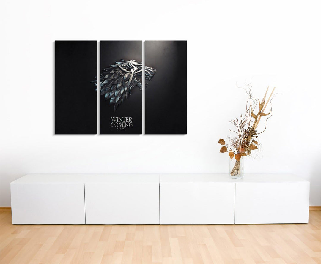 Leinwandbild 3 teilig Game_of_Thrones_Stark_3x90x40cm (Gesamt 120x90cm) _Ausführung schöner Kunstdru