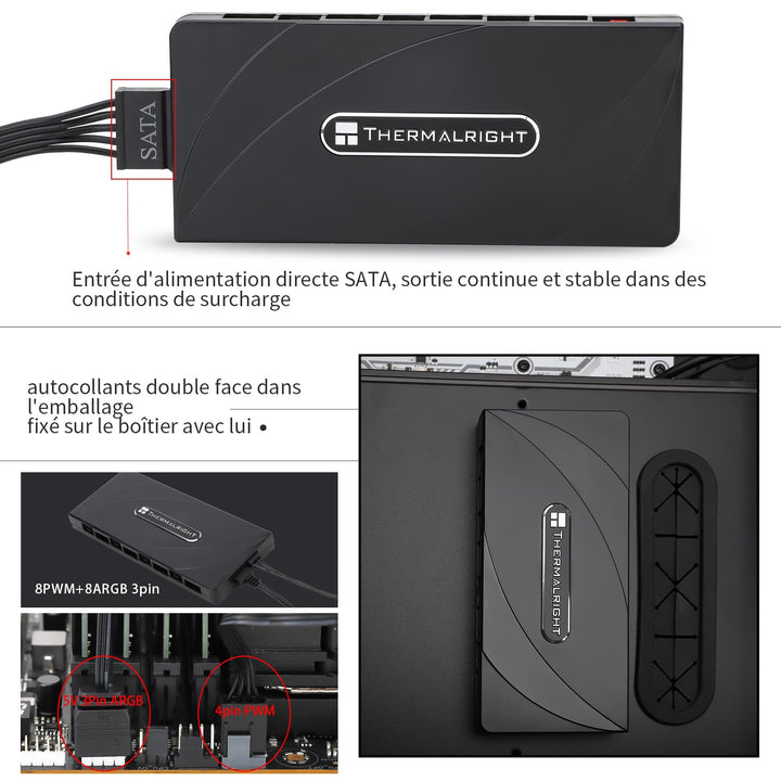 Thermalright FAN ARGB UND HUB Controller Unterstützung 8-Port 3-Pin PC Fan Controller, 5V Fan Hub, s