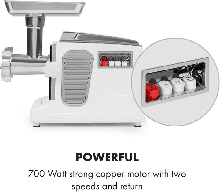 Klarstein Kraftprotz - elektrischer Fleischwolf, Leistung: 700 Watt, Blockierleistung: 1800 Watt, Ku