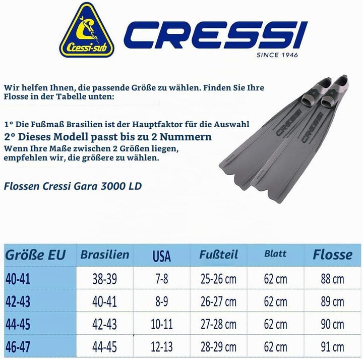 Cressi Gara - Lange Flossen für Apnoe / Freitauchen - High Performance 3000 LD Silver 42/43, 3000 LD