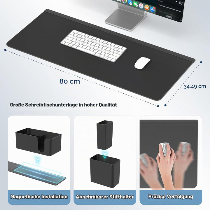 KDD Rutchfeste Schreibtischunterlage Schwarz mit Magnetisch Organizer Set, 5 in 1 Gaming Mauspad &amp; D