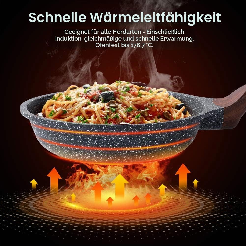 RIOVARM 28cm Induktion Bratpfanne, Antihaft Pfanne, Granit Beschichtung Omelettpfanne, Eierpfannen o