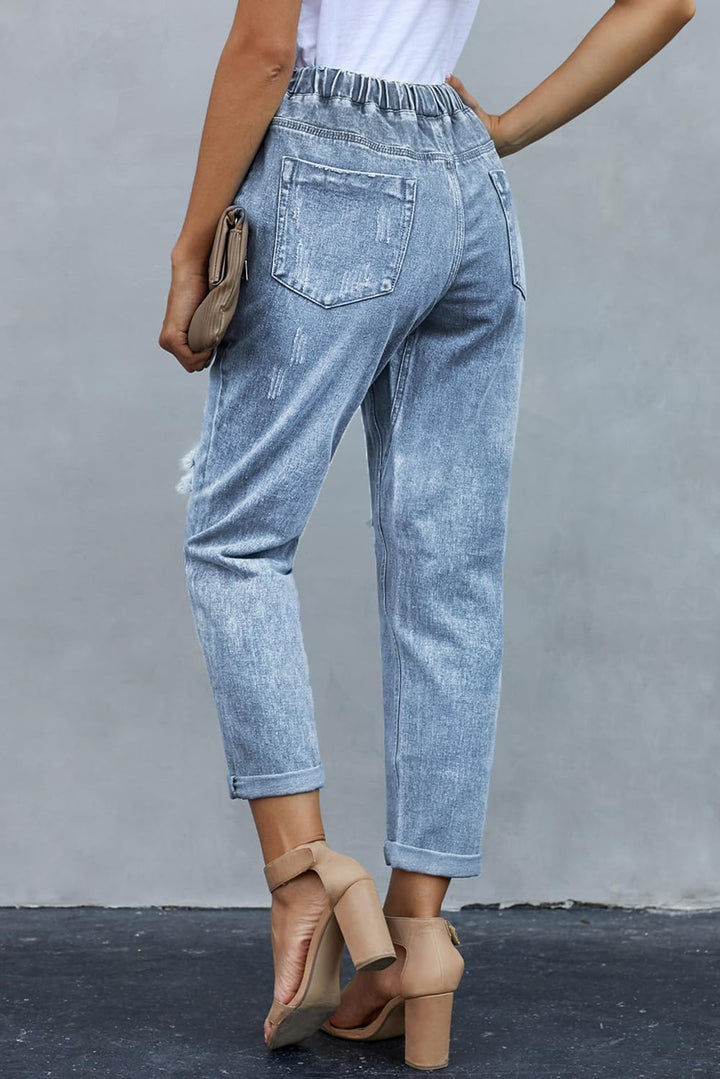 Alaster Queen Jeans Damen Lässig High Waist Jeans Baggy Jeans Damen Knie Zerrissen Jeans 209-hellbla