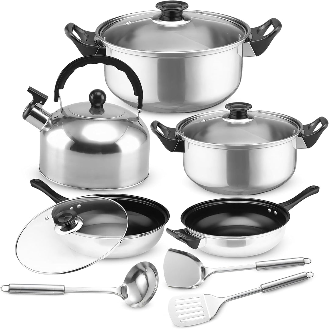 Retoo Topf und Pfannenset Induktion 11-teilig Kochtopf Set mit Glasdeckel, Wasserkocher, Topfset Ede