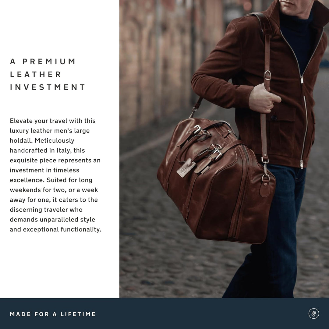 Maxwell-Scott Hochwertige Grosse Leder Reisetasche FleroL in Dunkelbraun, Dunkelbraun