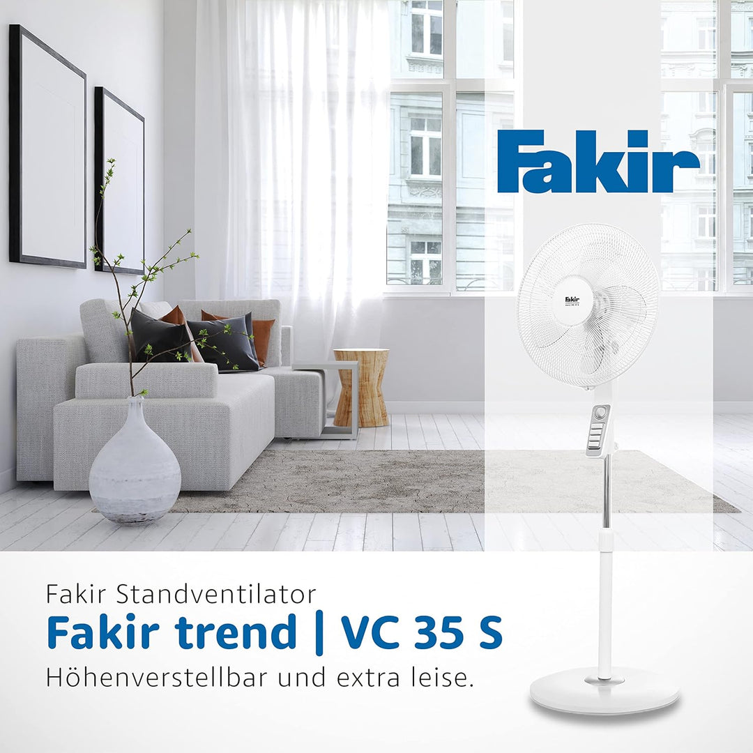 Fakir trend VC 35 S – Höhenverstellbarer leiser Standventilator mit stabilem Sockel & 3 Leistungsstu
