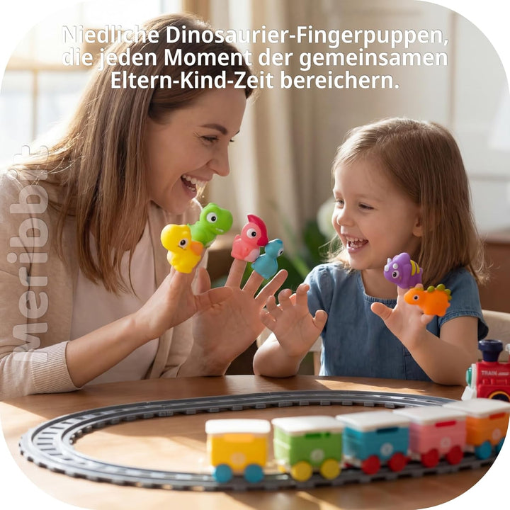 Montessori Zug Set mit Schienen, Licht & Dampfeffekt, Dinosaurier Fingerpuppen, Lernspielzeug für Ki