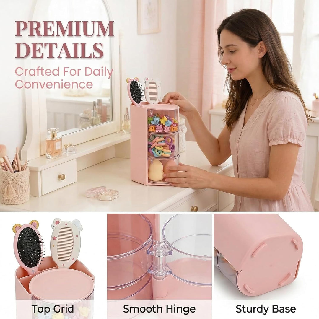 Make Up Organizer, Skincare Organizer mit Haargummi Aufbewahrung, Drehbarer Kosmetik Organizer für S