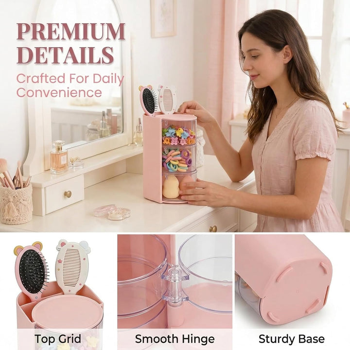 Make Up Organizer, Skincare Organizer mit Haargummi Aufbewahrung, Drehbarer Kosmetik Organizer für S