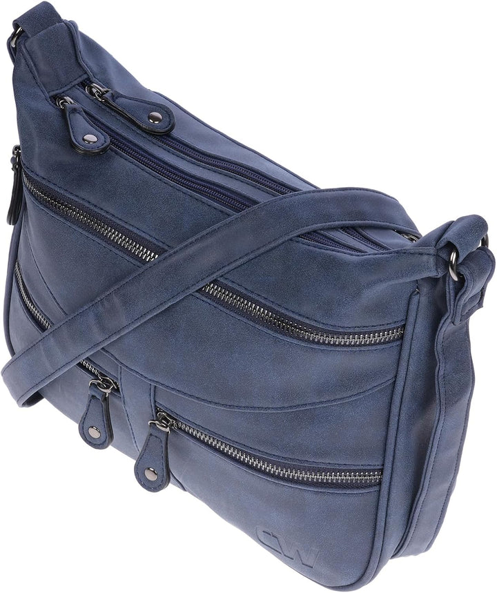 Christian Wippermann Damen Tasche Schultertasche Umhängetasche Crossover Bag Leder Optik Handtasche