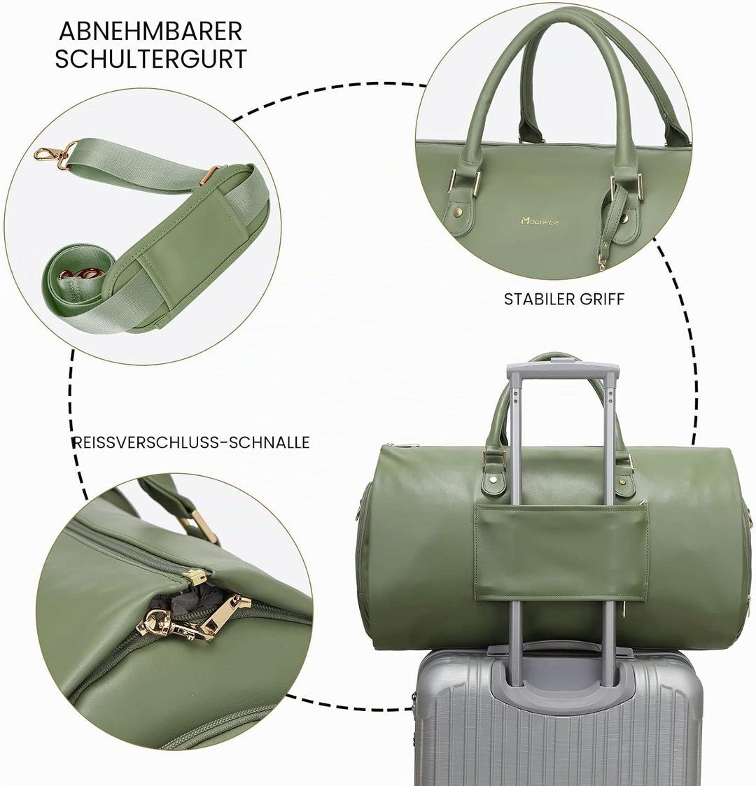 Modoker Damen-Kleidersack aus Leder mit Schulterriemen, 2-in-1 zum Aufhängen, für Koffer, Anzug, Rei