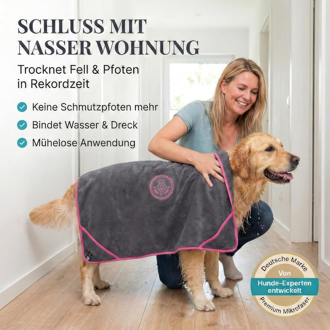 HUND IST KÖNIG Hundehandtuch extra saugfähig - Hunde Handtuch saugstark aus Mikrofaser mit 4 Eingrif