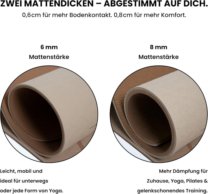 Yoga Matte – Rutschfeste Sportmatte in Deutschland entwickelt – 2 Komfort-Dicken – Formstabile Yogam