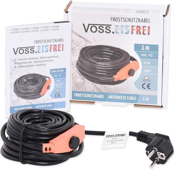 1m Frostschutz Heizkabel mit Knopf-Thermostat VOSS.eisfrei, 230V, Heizleitung Zum Schutz von Wasserl