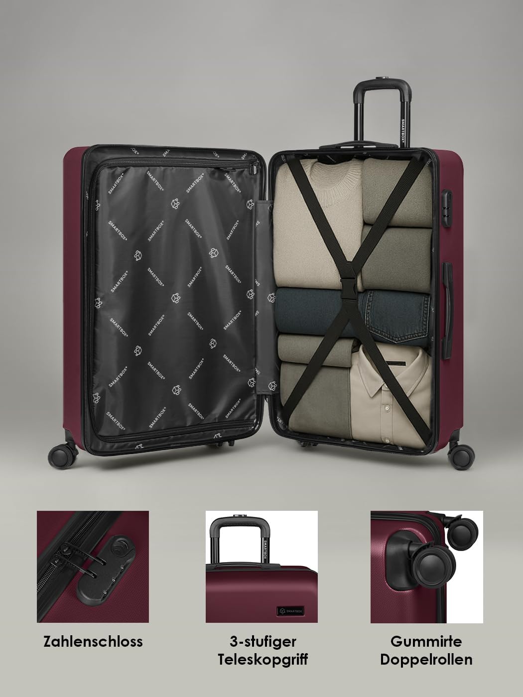 Smartbox Hartschalen Koffer-Set 3-teilig für Damen & Herren | leichte & stabile Reise-Trolleys aus h