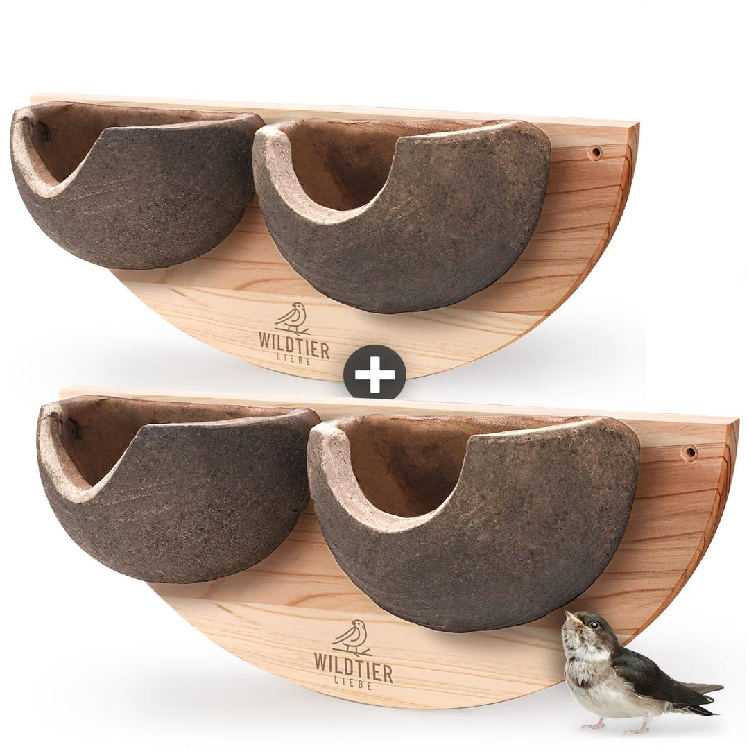 wildtier liebe Schwalbennest 2er Set – Doppelnest Nisthilfe für Mehlschwalben aus Massiv-Holz & Natu