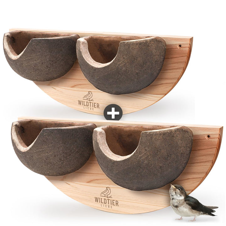 wildtier liebe Schwalbennest 2er Set – Doppelnest Nisthilfe für Mehlschwalben aus Massiv-Holz & Natu