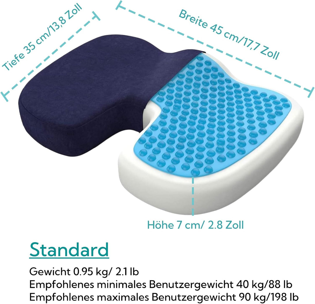 bonmedico Sitzkissen orthopädisch - Memory Foam Gel Steissbeinkissen - Ergonomisches Sitzkissen für