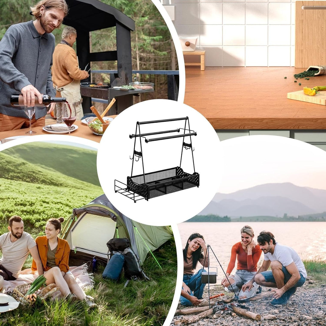 Picnic Caddy Organizer | Condiment Basket for Outdoor Events | Kitchen Storage for Seasonings, Table