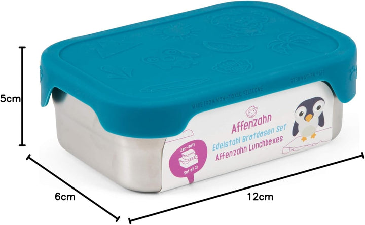 Affenzahn Edelstahl Brotdosen Set inkl. Snack-Box Silikon-Deckel BPA-frei Spülmaschinenfest Hai, Hai