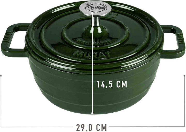 Sallys Medium Gourmet Gusseisentopf mit Deckel, emaillierte Beschichtung, Für alle Herdarten, ofenfe