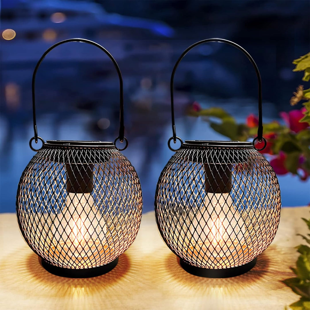pearlstar Solarlampen für aussen Garten 2er Set Schwarz metall Wasserdichte Solar Leuchten Hänge Gar