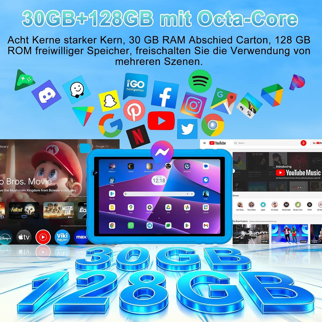 Kinder Tablet 10 zoll Android 15, 30 GB RAM + 2TB TF, Gemini AI, 5G WLAN 6, Widevine L1, Parental Co