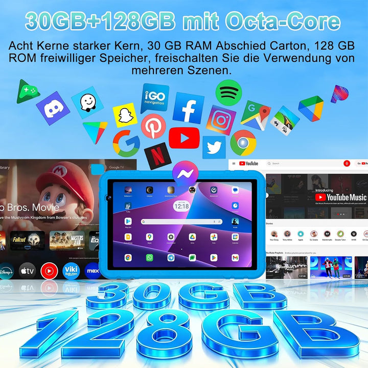 Kinder Tablet 10 zoll Android 15, 30 GB RAM + 2TB TF, Gemini AI, 5G WLAN 6, Widevine L1, Parental Co