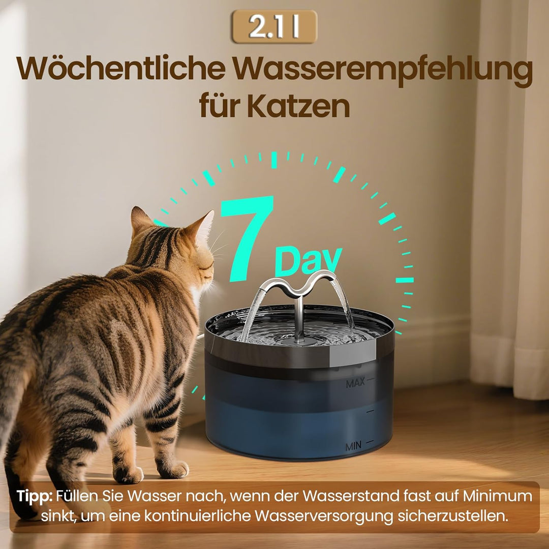 DOOOB Katzentrinkbrunnen, 2,1L Katzen Trinkbrunnen, Katzenbrunnen mit Ultra-Leiser Pumpe, Automatisc