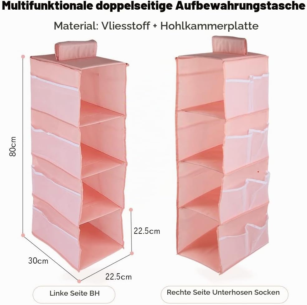 Hängeregal Kleiderschrank, 4 Fächer Hängender Organizer Schrank, mit 12 Netzseitentaschen für Famili