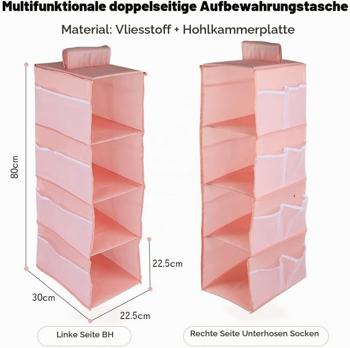 Hängeregal Kleiderschrank, 4 Fächer Hängender Organizer Schrank, mit 12 Netzseitentaschen für Famili