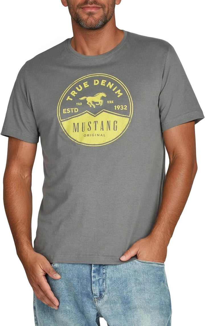 MUSTANG Tshirt Herren Baumwolle Regular Fit 4er Pack Set Rundhals Kurzarm Sommer Tee Shirt Logoprint