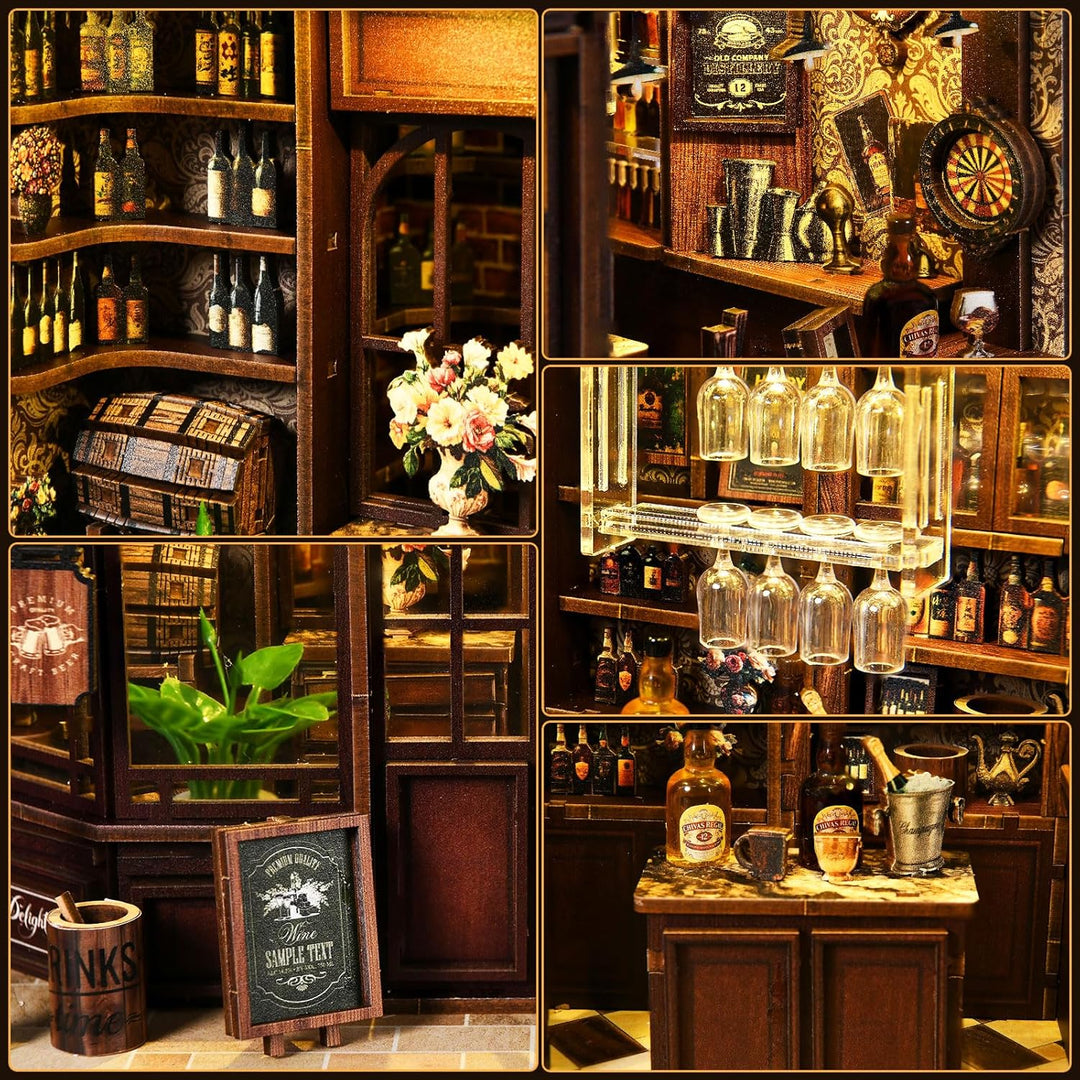 Book Nook -DIY Miniatur Haus mit LED,3D-Puzzle Diorama-Modellbau für Erwachsene,Bücherregal Deko,Vin