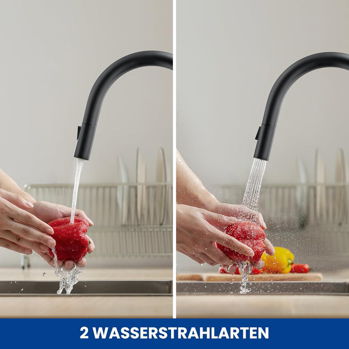 CECIPA Küchenarmatur Schwarz Ausziehbar, Wasserhahn Küche 2 Strahlarten, Spültischarmatur Hochdruck