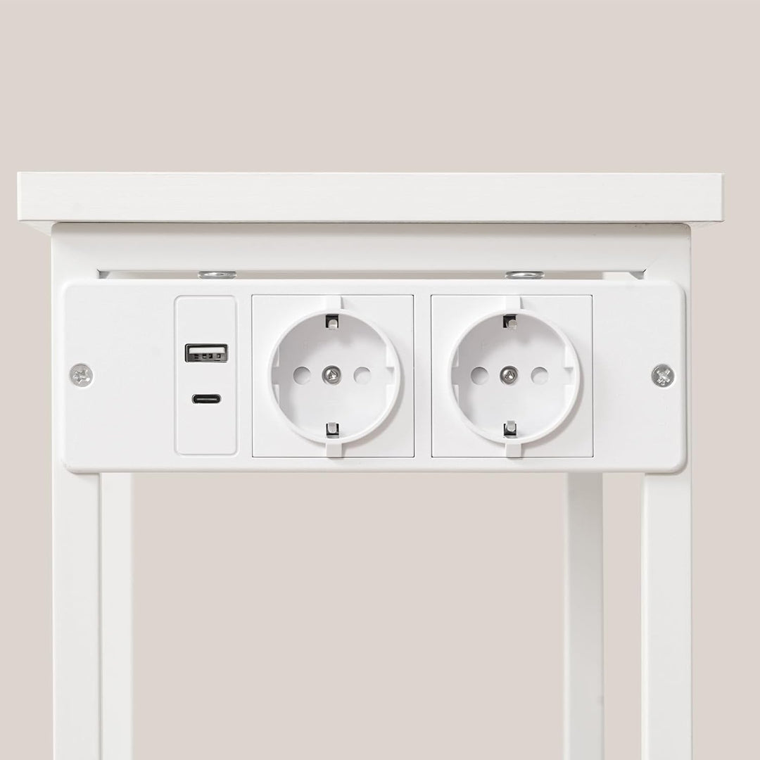 Beistelltisch Schmal, 3 Ablagen Nachttisch, Couchtisch mit Ladestation, Sofatisch, Wohnzimmertisch m