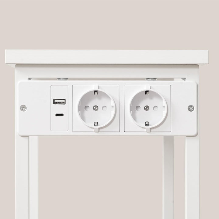 Beistelltisch Schmal, 3 Ablagen Nachttisch, Couchtisch mit Ladestation, Sofatisch, Wohnzimmertisch m