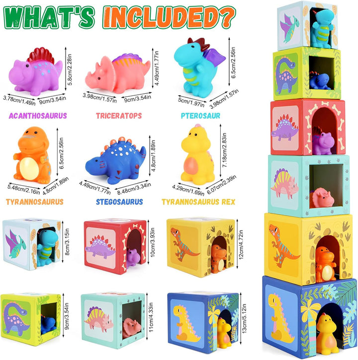 Baby Stapelwürfel und Stapelturm, Kinder Dinosaurier Montessori Spielzeug ab 1 2 3 Jahr, Geschenk ,