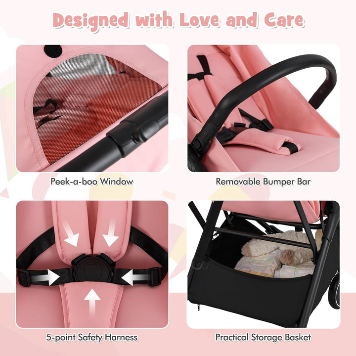 FANTASK Kinderwagen klappbar, Kinderbuggy mit verstellbarem Sonnendach, 5-Punkt-Sicherheitsgurt, Rei