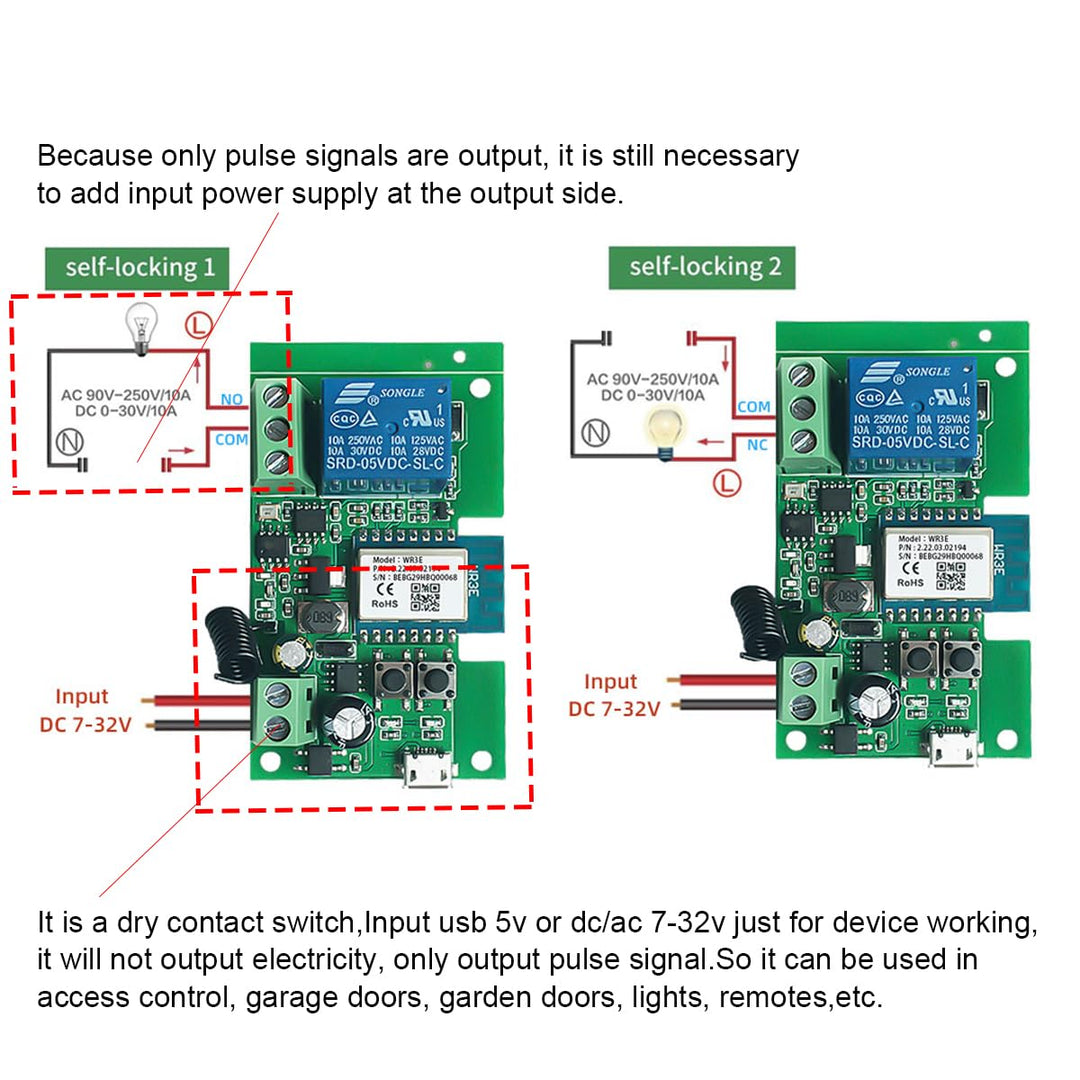 1 Kanal Wireless smart Schalter, Motorsteuerung, Trockenkontakt-Relaisschalter, RF433 MHz, Tuya USB