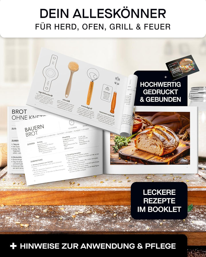 besok Gusseisen Topf Brot backen als Komplettset - Brotbackform mit Deckel inkl. Gärkorb, Schneebese